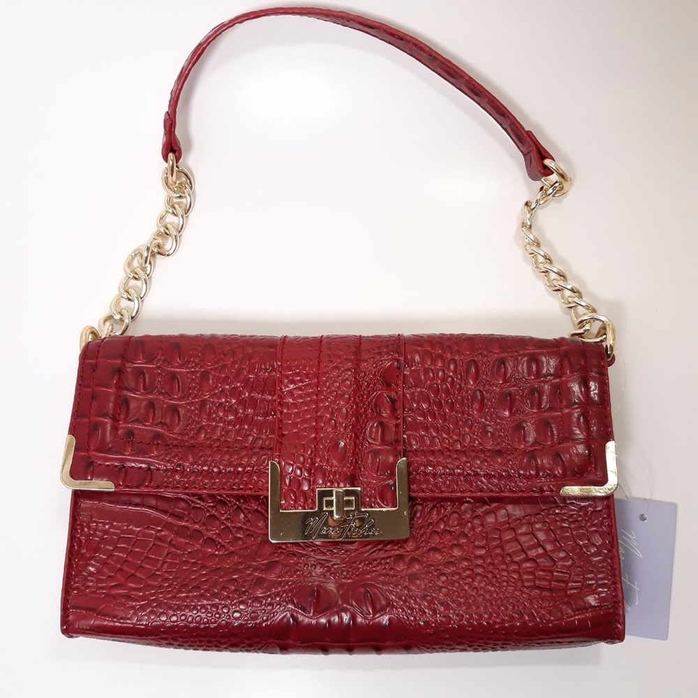 Marc Fisher Red Shoulder Bag Purse Crocodile Nwt